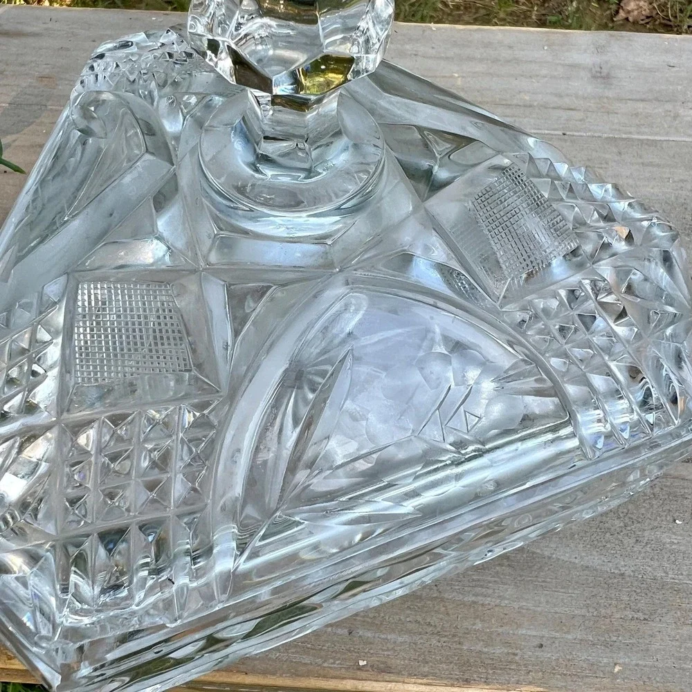 Vintage Glass Hexagon Footed Floral Candy Dish